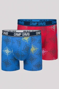 Herren CAMP DAVID & SOCCX Boxershorts mit All Over Print, 2er-Pack electric blue / red