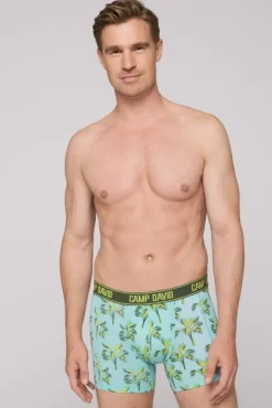 Herren CAMP DAVID & SOCCX Boxershorts mit All Over Print, 2er-Pack khaki / aqua