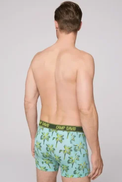 Herren CAMP DAVID & SOCCX Boxershorts mit All Over Print, 2er-Pack khaki / aqua