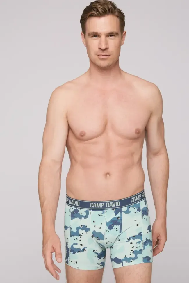 Herren CAMP DAVID & SOCCX Boxershorts mit All Over Print, 2er-Pack light blue / anthra