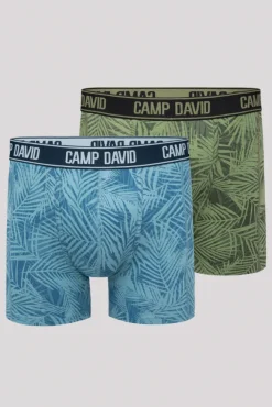 Herren CAMP DAVID & SOCCX Boxershorts mit All Over Print, 2er-Pack khaki / sky blue
