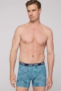 Herren CAMP DAVID & SOCCX Boxershorts mit All Over Print, 2er-Pack khaki / sky blue