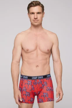 Herren CAMP DAVID & SOCCX Boxershorts mit All Over Print, 2er-Pack surf grey / red