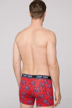 Herren CAMP DAVID & SOCCX Boxershorts mit All Over Print, 2er-Pack surf grey / red