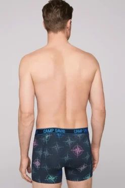 Herren CAMP DAVID & SOCCX Boxershorts mit All Over Print, 2er-Pack blue navy / sun aqua