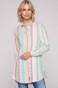 Damen CAMP DAVID & SOCCX Bunt gestreifte Leinenbluse multi color