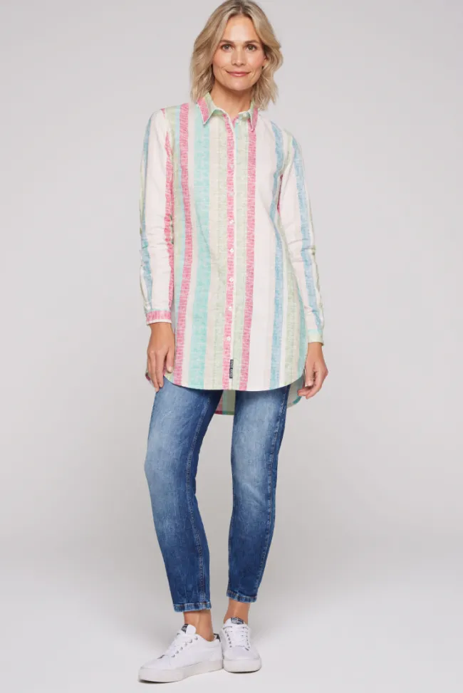 Damen CAMP DAVID & SOCCX Bunt gestreifte Leinenbluse multi color