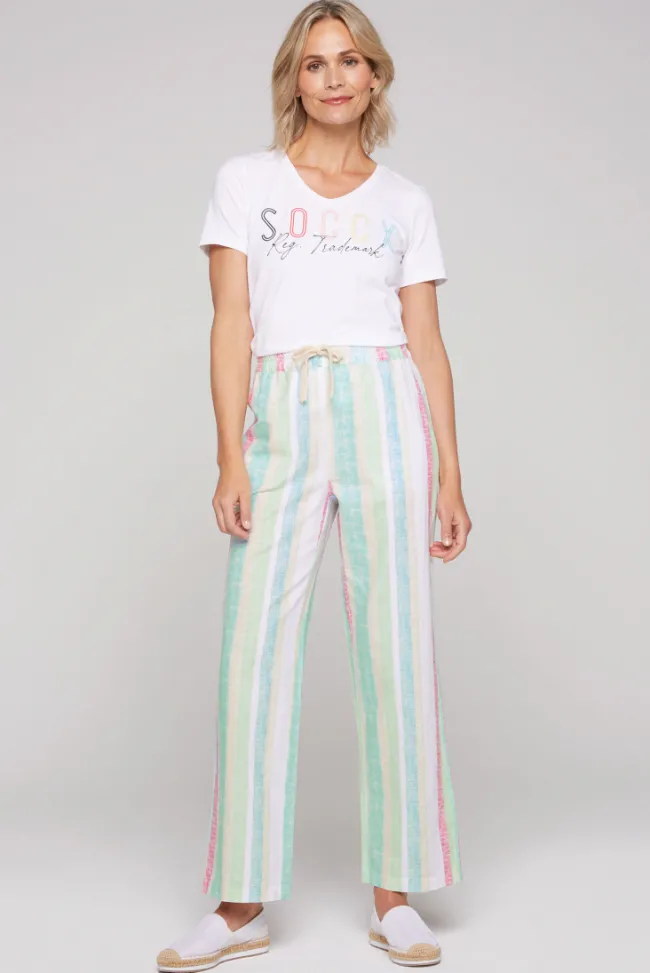 Damen CAMP DAVID & SOCCX Bunt gestreifte Leinenhose multi color