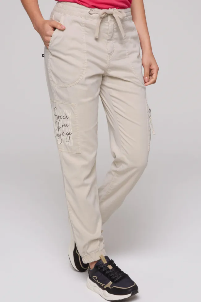 Damen CAMP DAVID & SOCCX Cargohose mit Print Artwork stone beige