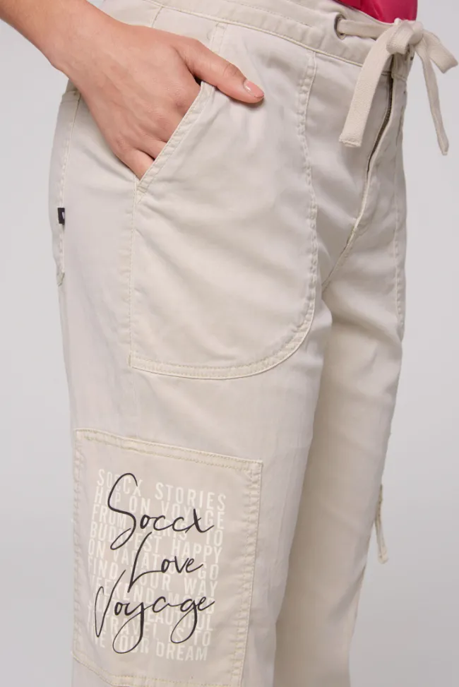 Damen CAMP DAVID & SOCCX Cargohose mit Print Artwork stone beige