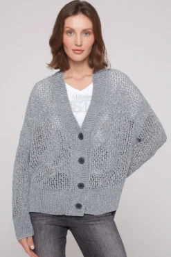 Damen CAMP DAVID & SOCCX Chenille-Cardigan mit Strickmuster cold grey