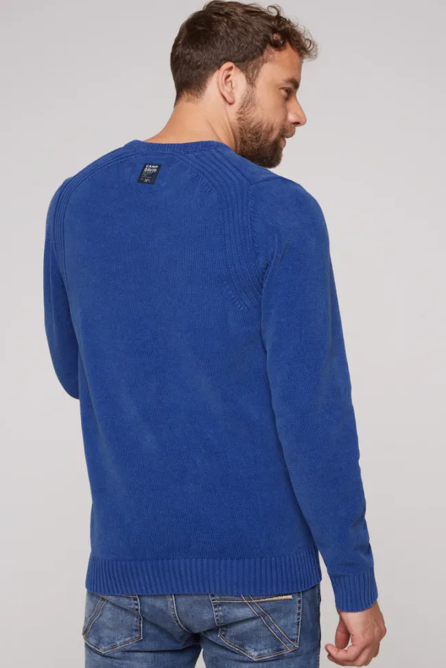 Herren CAMP DAVID & SOCCX Chenille-Pullover Stone Washed mit Patches strong blue