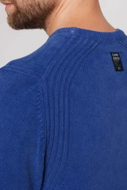 Herren CAMP DAVID & SOCCX Chenille-Pullover Stone Washed mit Patches strong blue