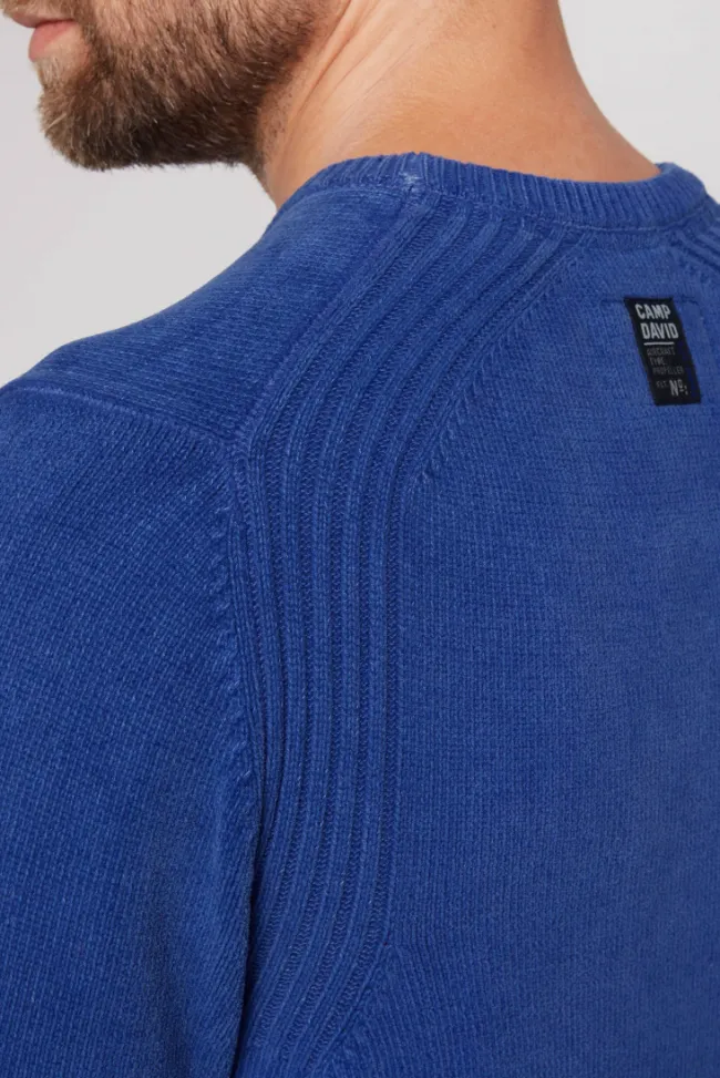 Herren CAMP DAVID & SOCCX Chenille-Pullover Stone Washed mit Patches strong blue