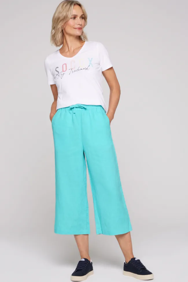 Damen CAMP DAVID & SOCCX Culotte aus Leinen mit Elastikbund lagoon blue