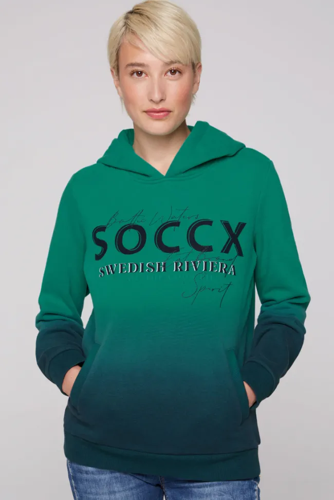 Damen CAMP DAVID & SOCCX Dip Dye Hoodie mit Logo Print bottle green