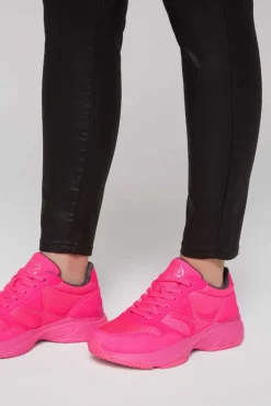 Damen CAMP DAVID & SOCCX Fashion Sneaker im tonigen Materialmix neon pink