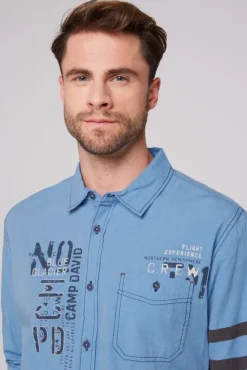 Herren CAMP DAVID & SOCCX Fil à Fil Langarmhemd mit Label-Applikationen strong blue