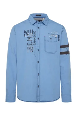 Herren CAMP DAVID & SOCCX Fil à Fil Langarmhemd mit Label-Applikationen strong blue