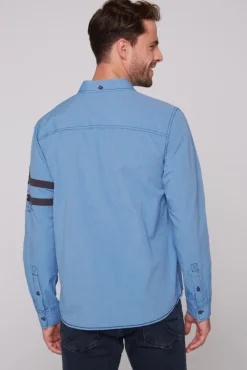 Herren CAMP DAVID & SOCCX Fil à Fil Langarmhemd mit Label-Applikationen strong blue