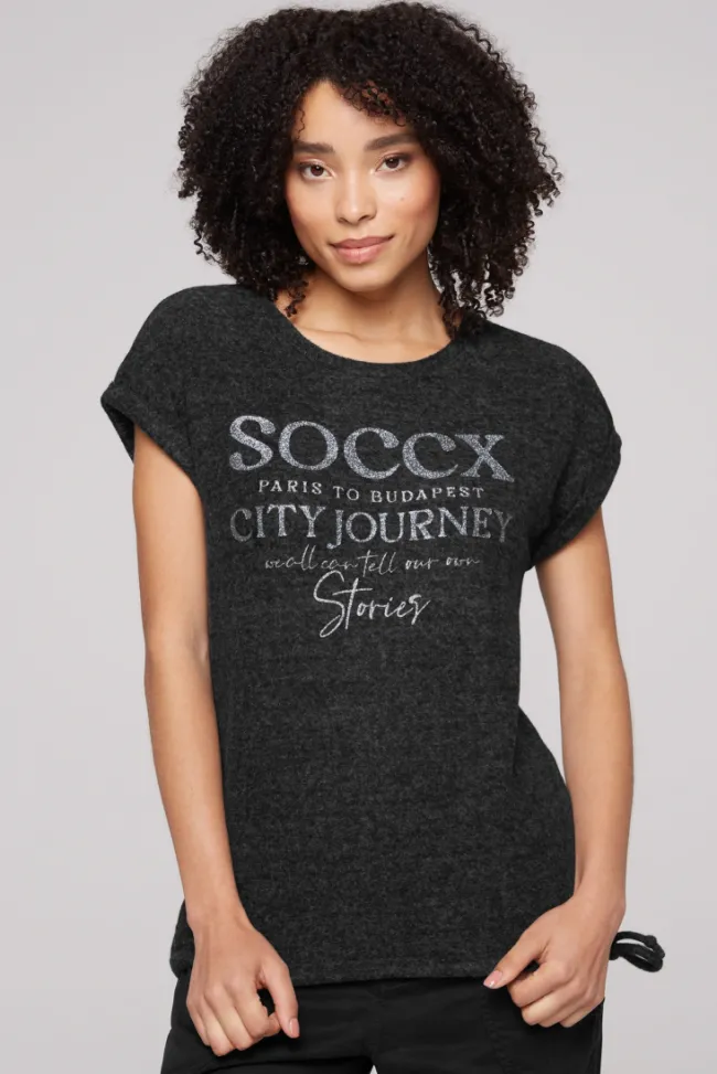 Damen CAMP DAVID & SOCCX Flauschstrick-Shirt mit Glitter Logo