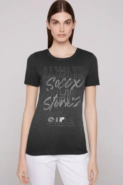Damen CAMP DAVID & SOCCX Geripptes T-Shirt mit Artwork