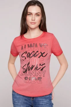 Damen CAMP DAVID & SOCCX Geripptes T-Shirt mit Artwork red orange