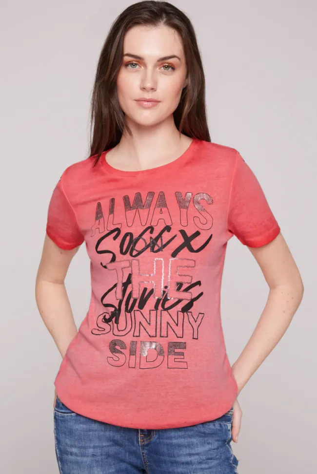 Damen CAMP DAVID & SOCCX Geripptes T-Shirt mit Artwork red orange