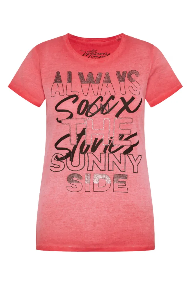 Damen CAMP DAVID & SOCCX Geripptes T-Shirt mit Artwork red orange