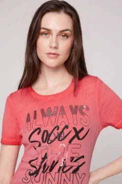 Damen CAMP DAVID & SOCCX Geripptes T-Shirt mit Artwork red orange