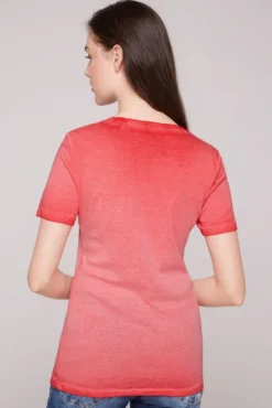 Damen CAMP DAVID & SOCCX Geripptes T-Shirt mit Artwork red orange