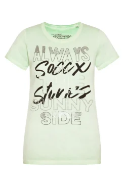 Damen CAMP DAVID & SOCCX Geripptes T-Shirt mit Artwork light green