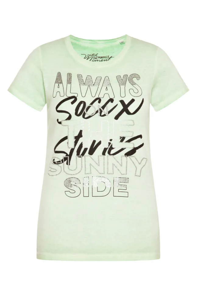 Damen CAMP DAVID & SOCCX Geripptes T-Shirt mit Artwork light green