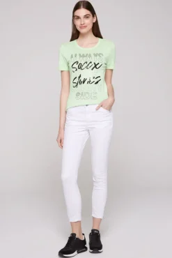 Damen CAMP DAVID & SOCCX Geripptes T-Shirt mit Artwork light green