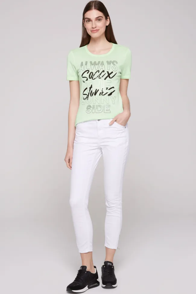 Damen CAMP DAVID & SOCCX Geripptes T-Shirt mit Artwork light green