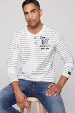 Herren CAMP DAVID & SOCCX Gestreiftes Henley-Shirt mit Artwork