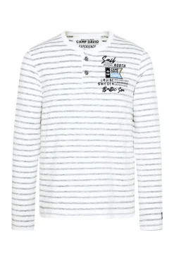 Herren CAMP DAVID & SOCCX Gestreiftes Henley-Shirt mit Artwork