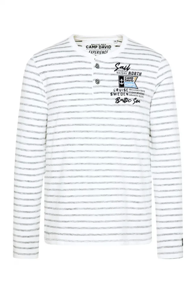Herren CAMP DAVID & SOCCX Gestreiftes Henley-Shirt mit Artwork