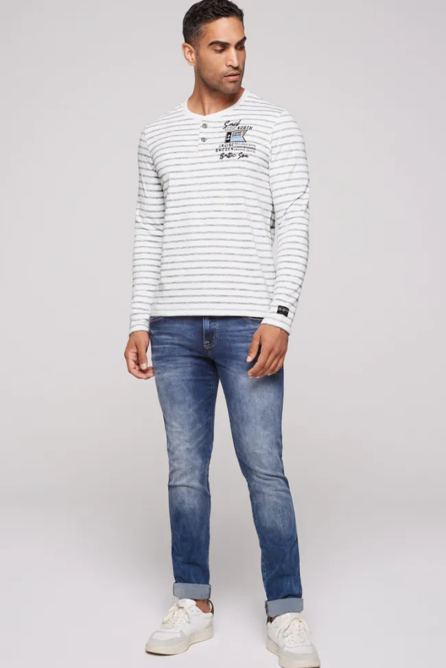 Herren CAMP DAVID & SOCCX Gestreiftes Henley-Shirt mit Artwork