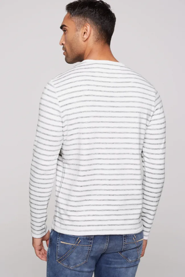Herren CAMP DAVID & SOCCX Gestreiftes Henley-Shirt mit Artwork