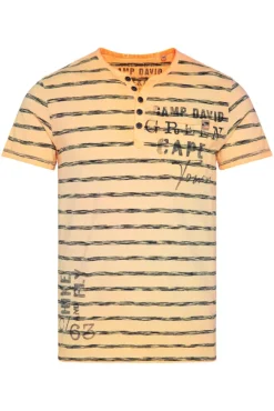Herren CAMP DAVID & SOCCX Gestreiftes Henley-Shirt mit Brusttasche sunrise orange