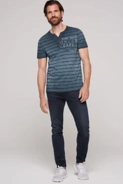 Herren CAMP DAVID & SOCCX Gestreiftes Henley-Shirt mit Brusttasche blue navy