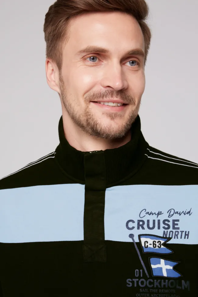 Herren CAMP DAVID & SOCCX Gestreiftes Troyer-Sweatshirt mit Artworks