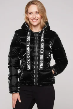 Damen CAMP DAVID & SOCCX Glänzende Steppjacke mit Samt-Optik