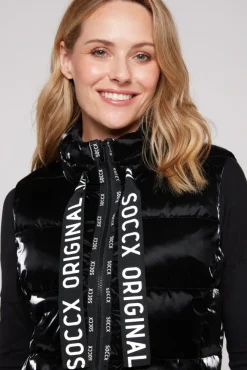 Damen CAMP DAVID & SOCCX Glänzende Steppweste mit Samt-Optik