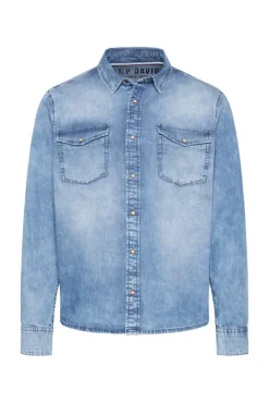 Herren CAMP DAVID & SOCCX Hemd aus Denim Regular Fit light blue bleached