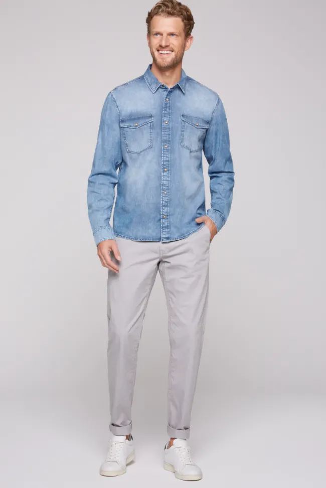 Herren CAMP DAVID & SOCCX Hemd aus Denim Regular Fit light blue bleached