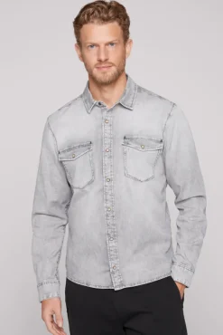 Herren CAMP DAVID & SOCCX Hemd aus Denim Regular Fit light grey bleached