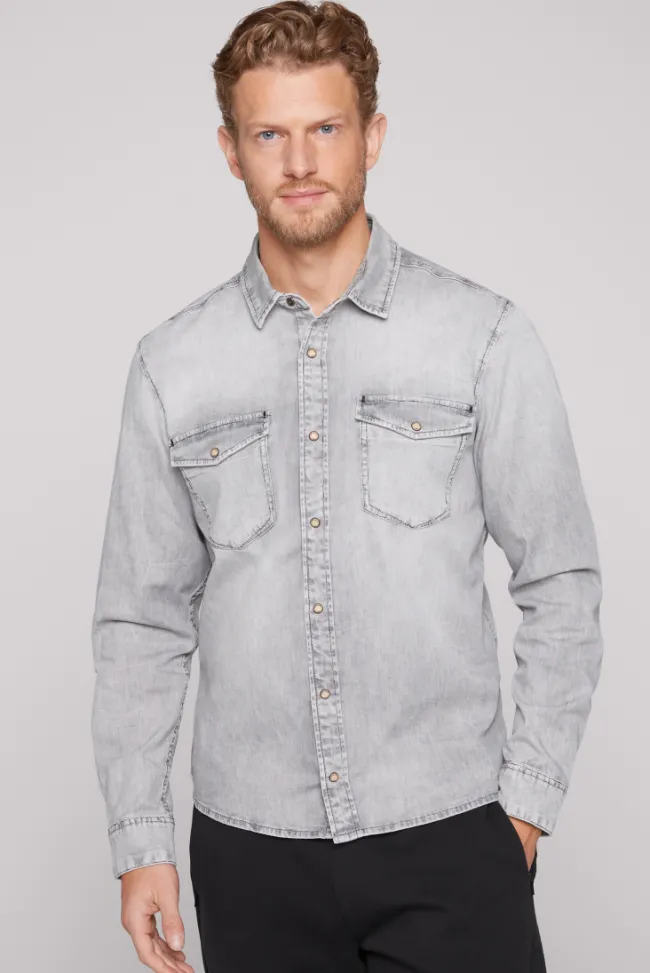 Herren CAMP DAVID & SOCCX Hemd aus Denim Regular Fit light grey bleached