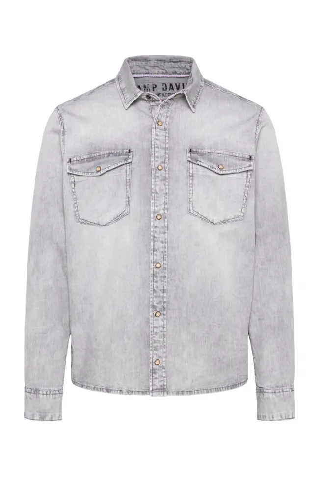Herren CAMP DAVID & SOCCX Hemd aus Denim Regular Fit light grey bleached